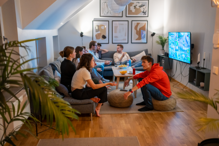 International students in a co-living space in Europe